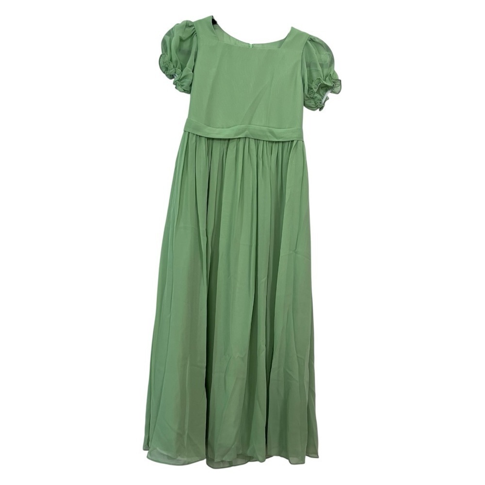 Sage Green Girls Puffed Sleeves Belted Dress w/ detachable bow in back NWT
